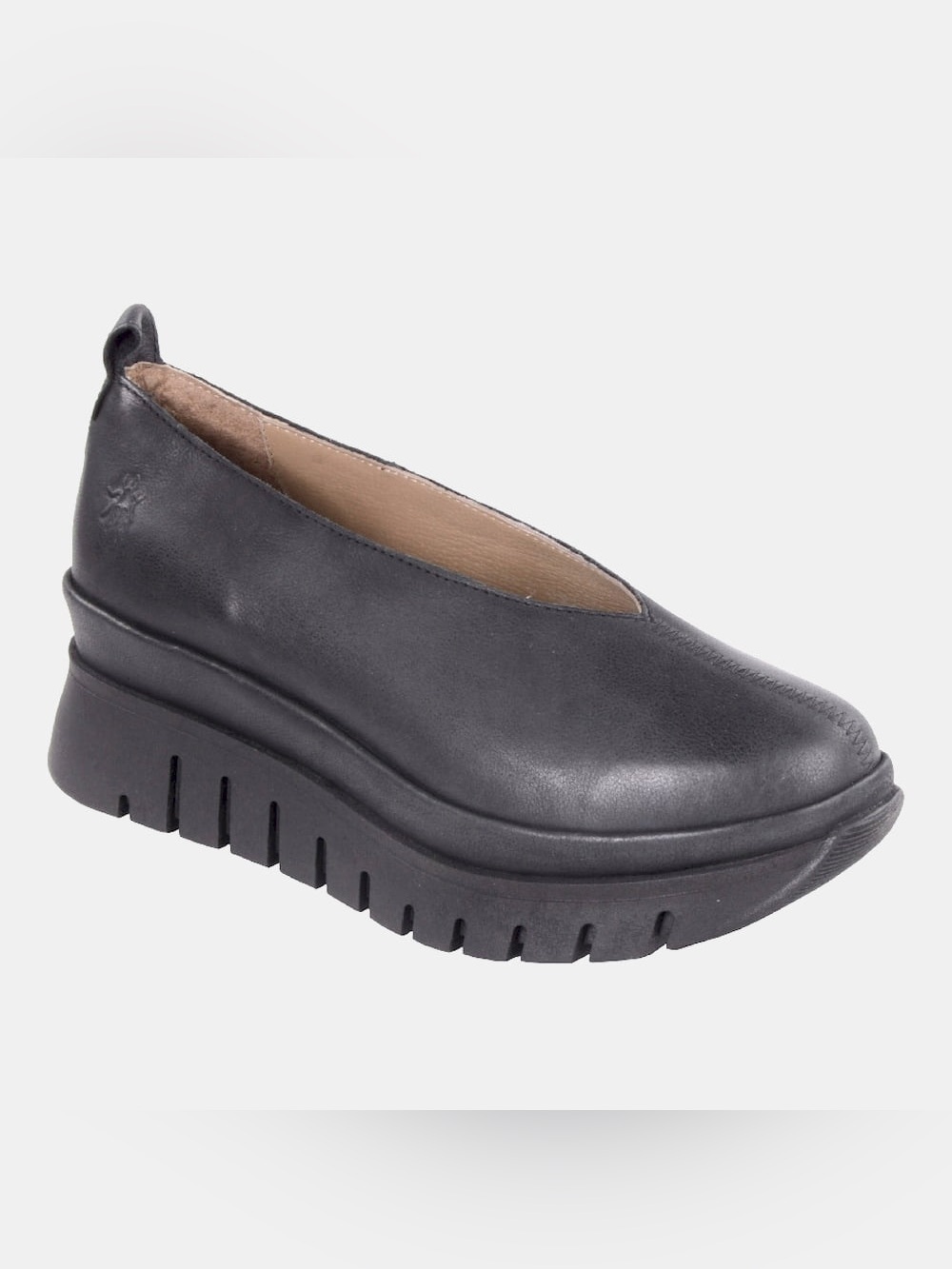 Fly London Black Leather Platform Slip-On Loafer size 40